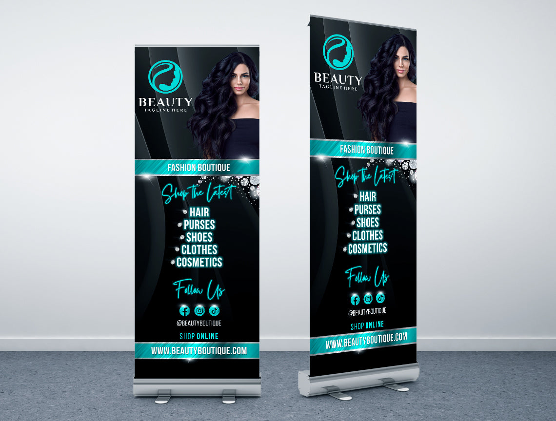 Business Double Retractable Banner Black & Turquoise
