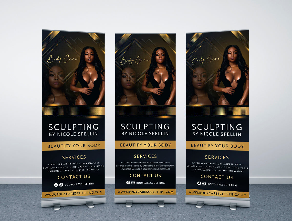 Business Triple Retractable Banner Black and Gold