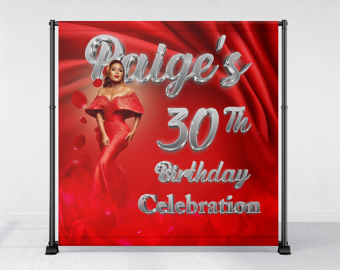 Birthday Backdrop Banner Red 30th