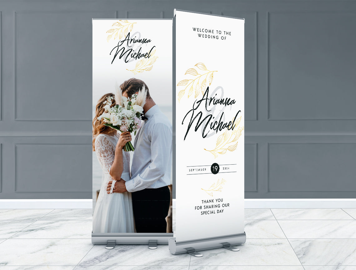 Wedding Double Retractable Banner Floral Welcome Sign