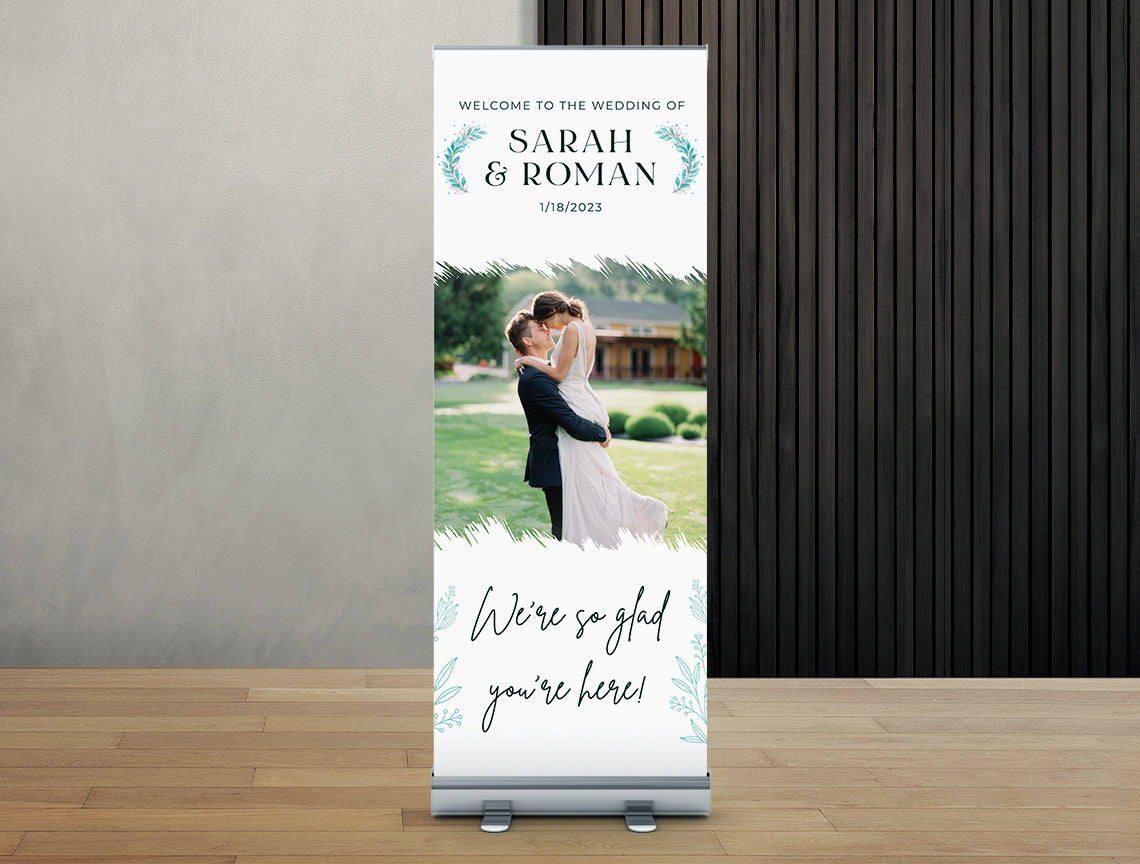 Wedding Retractable Banner Welcome Turquoise Flowers