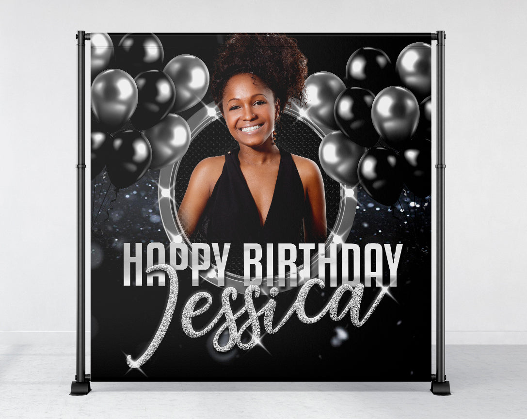 Birthday Backdrop Banner Silver Party