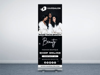 a black and white advertisement for hair salon